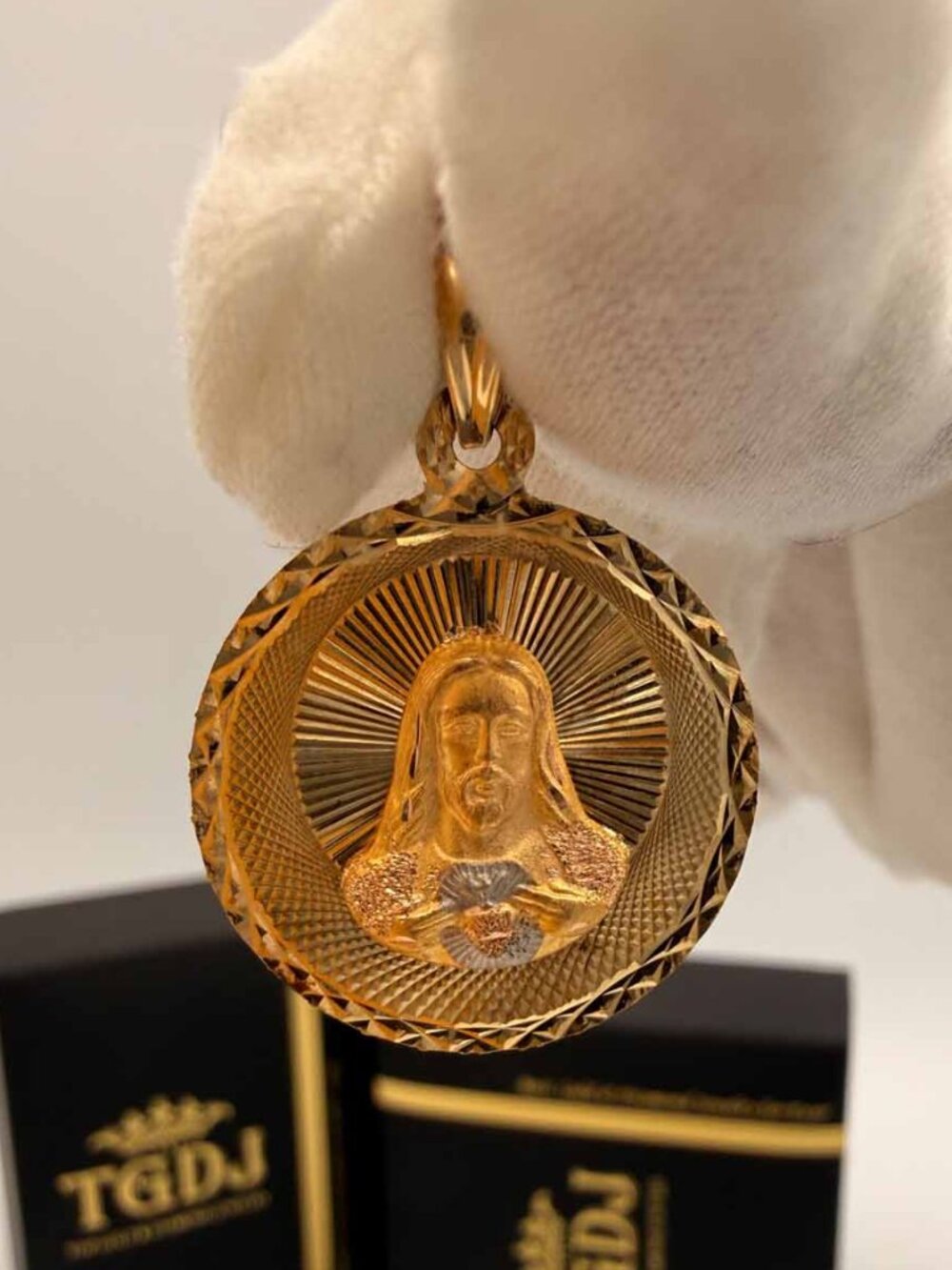 14K Tri Color Gold Religious Stamp Pendant